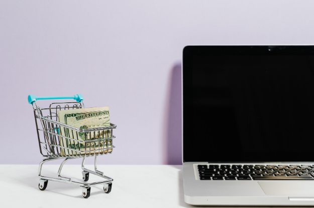 Ecommerce business basket and leptop