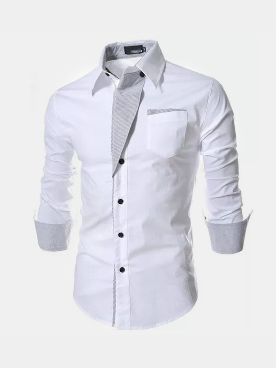 Pocket Front Button Up Solid Dress Shirt