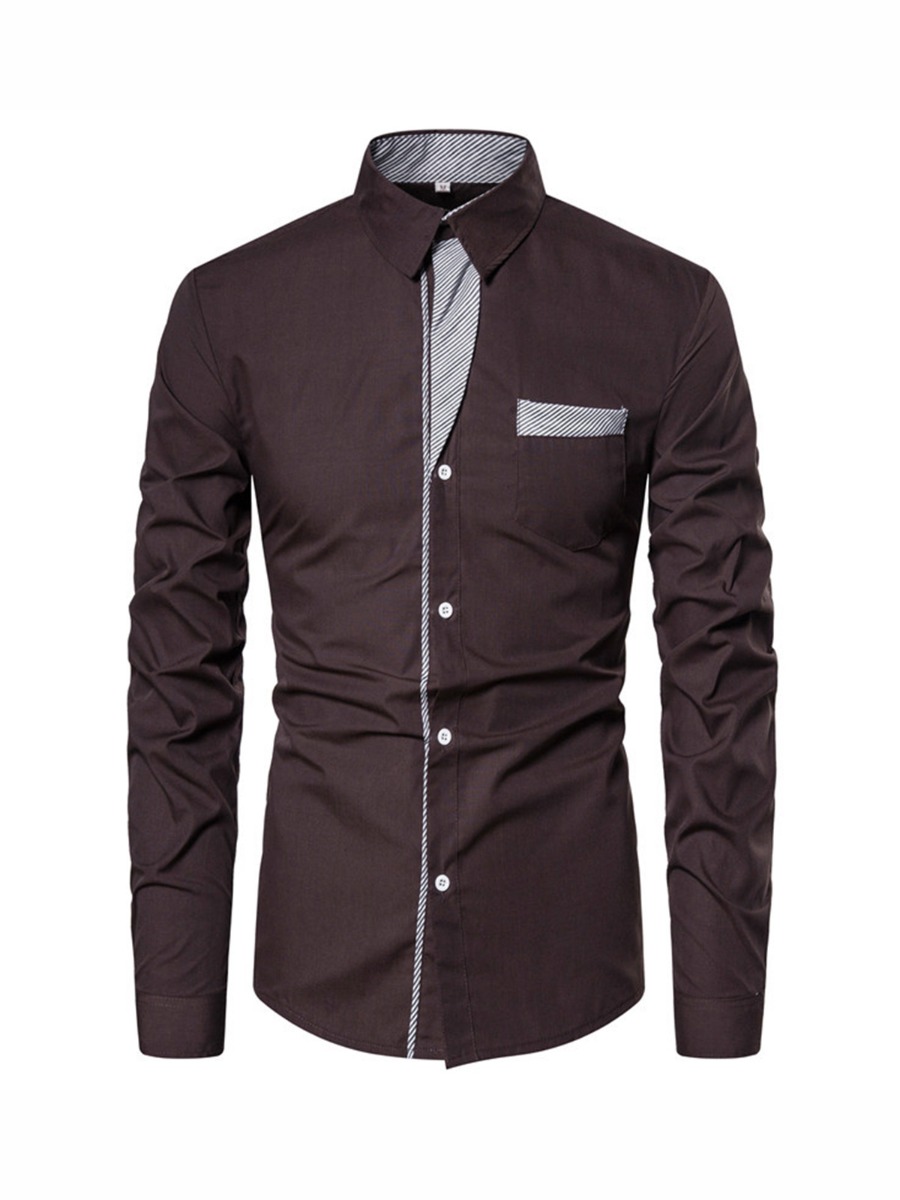 Pocket Front Button Up Solid Dress Shirt