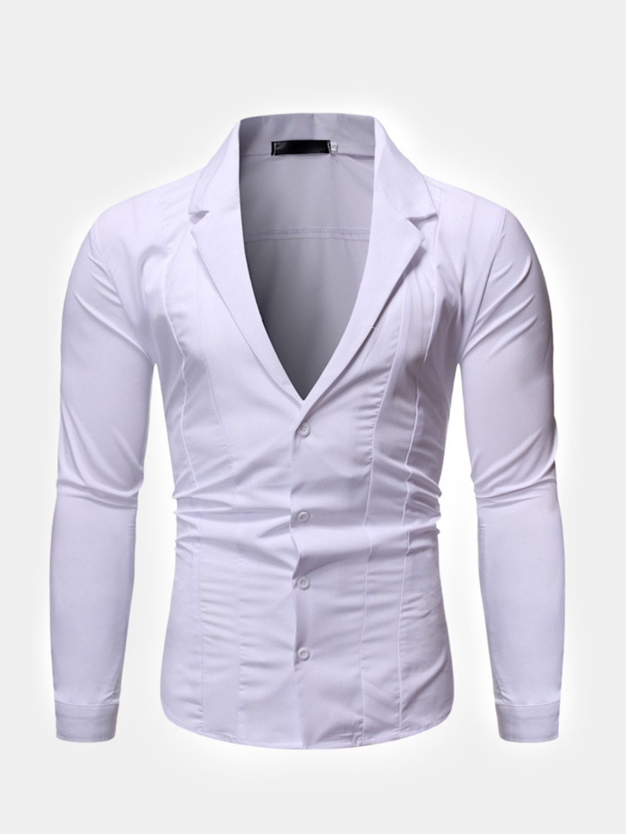 Single Breasted Long Sleeve Plain Men Shirt Blazer