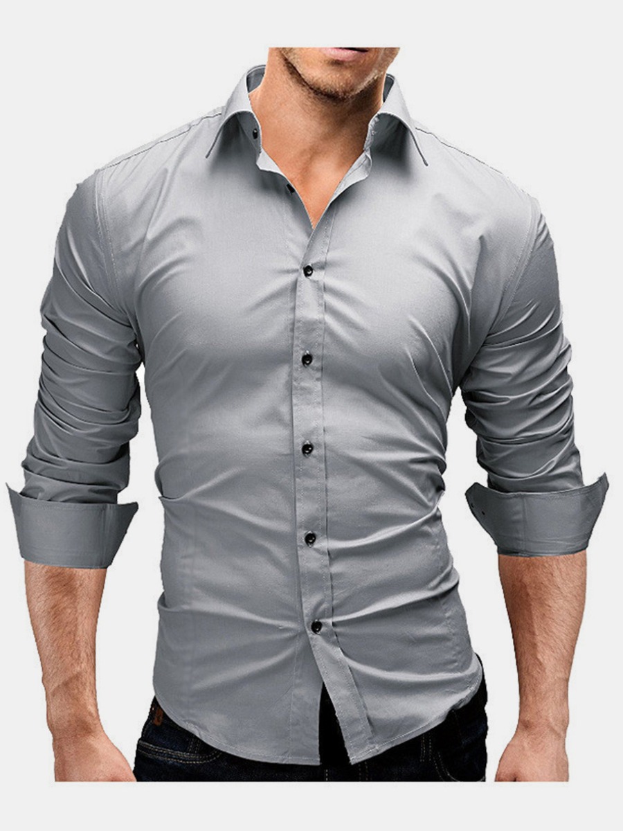 Long Sleeve Buttoned Solid Dress Shirt