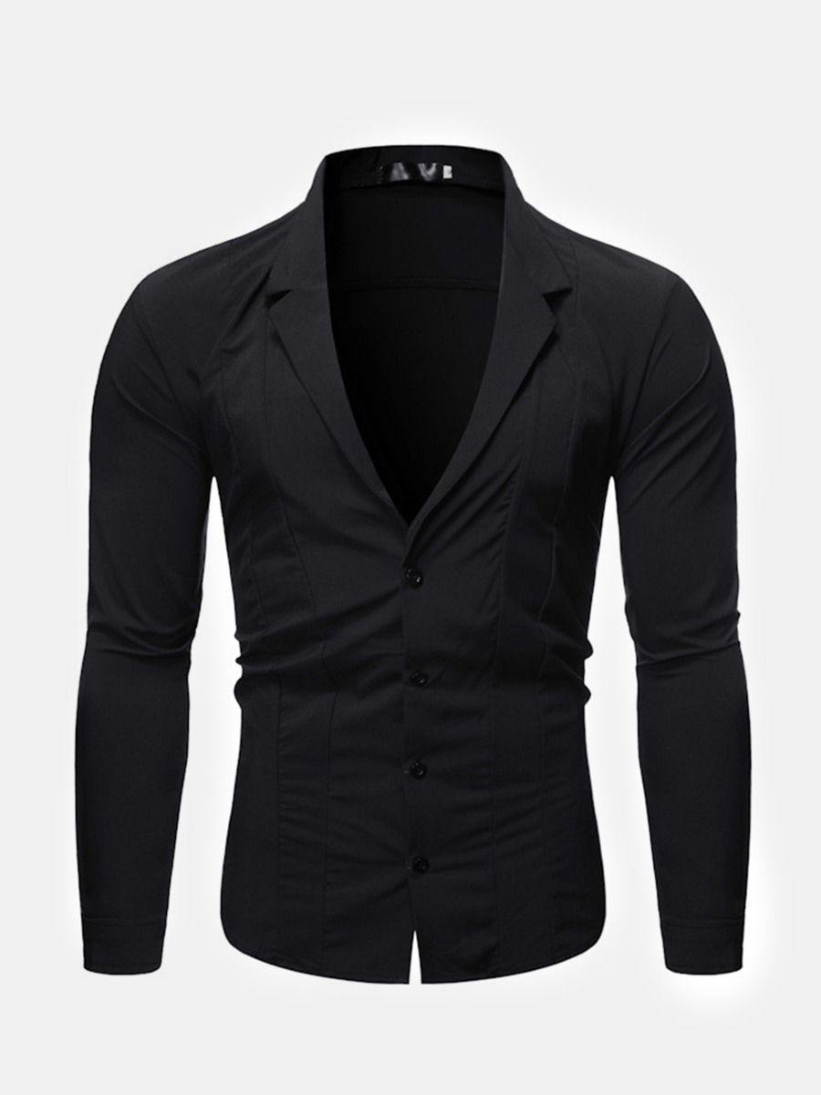 Single Breasted Long Sleeve Plain Men Shirt Blazer