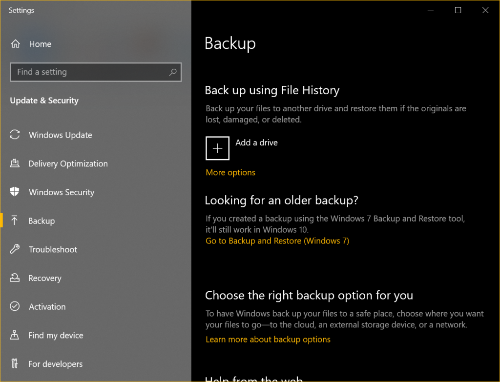 Restore Using Windows Backup