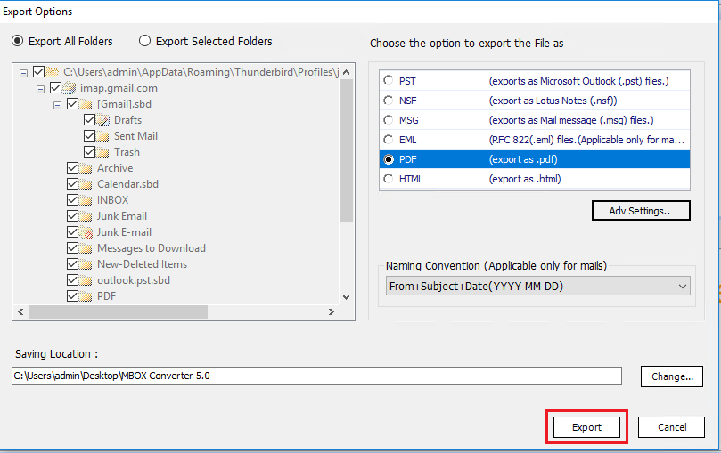 export thunderbird to pdf